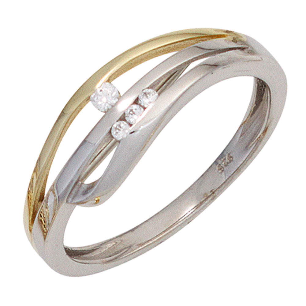 Silberring Ring Damenring aus 925 Silber teilrotvergoldet Zirkonia weiß Damen