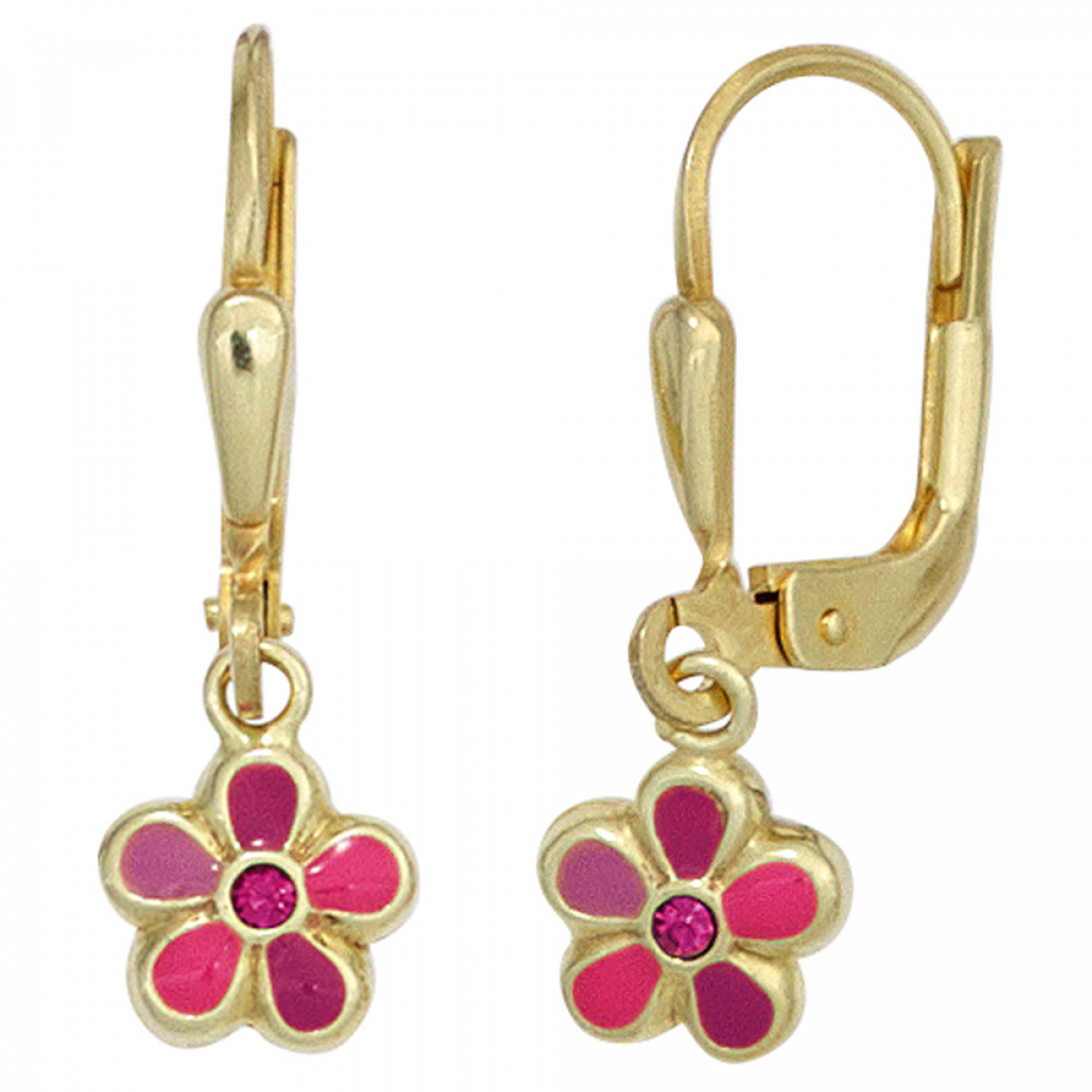 Mädchen Blumen Kinder Ohrstecker Zirkonia pink Ohrringe aus Echt Gold 333 8 Kt 